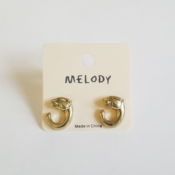 Melody Jewelry - Melody Gold Color Panther Semi-Hoop Earrings Melody Jewelry - Melody Gold Color Panther Semi-Hoop Earrings